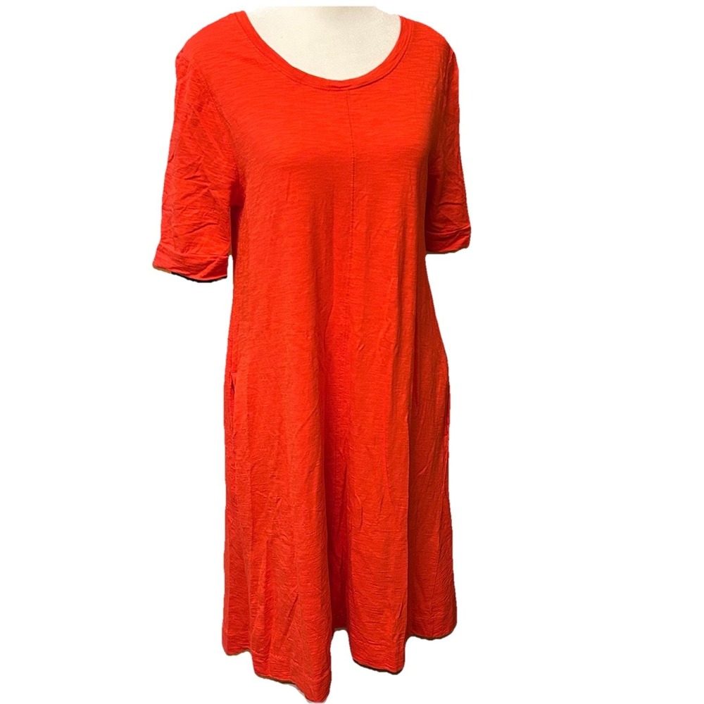 Chico's Seaming T-Shirt Dress Size 0 Orange Jersey Slub Knit Elbow Sleeves